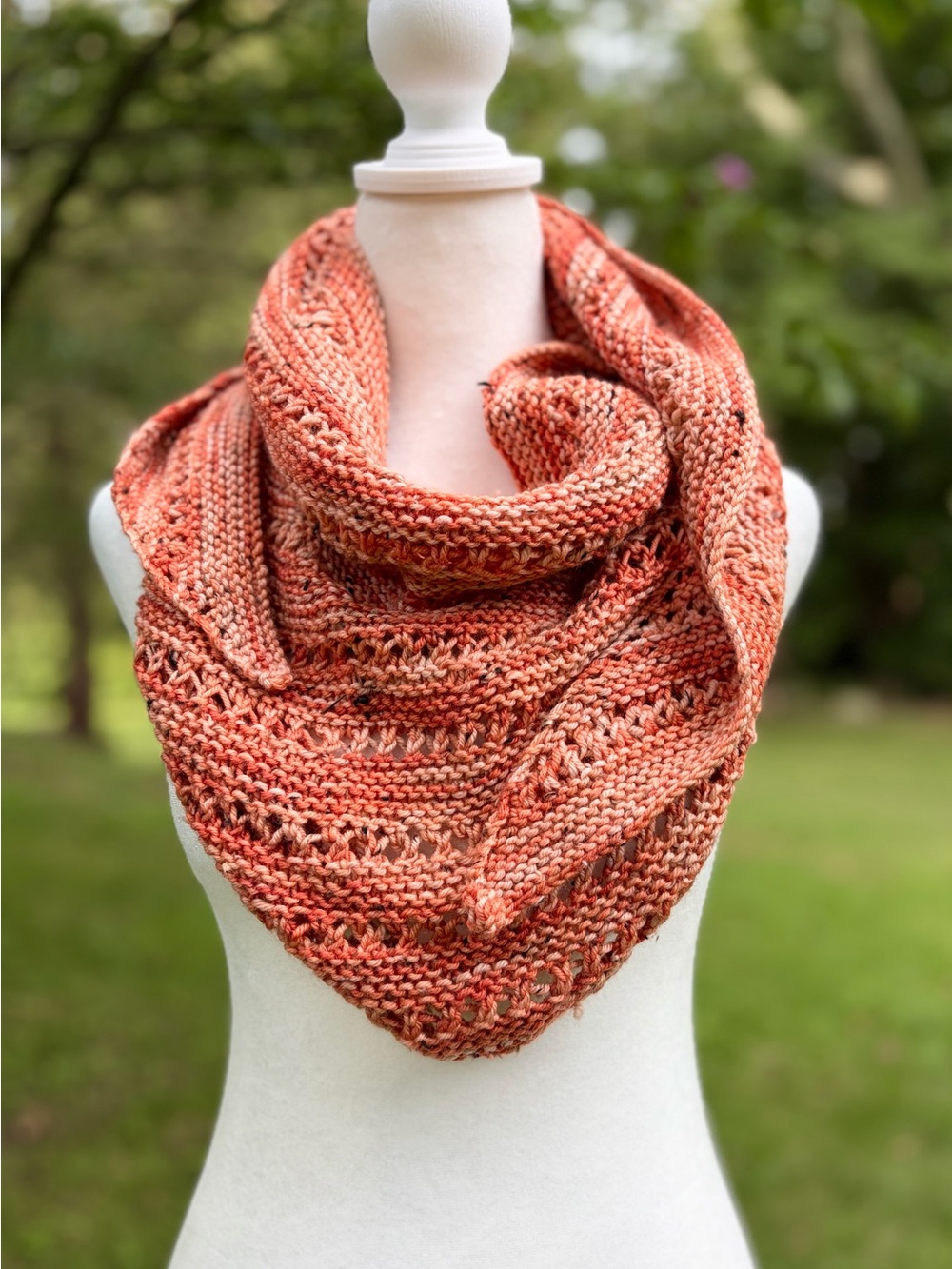 Bespoke Knit Golden Girls Soft Burnt Orange Tan Soft Tweed Bandana Scarf Shawl